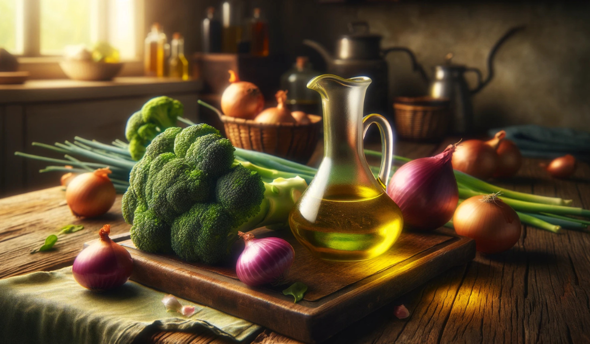 Lebensmittel, die viel Q10 beinhalten: Brokkoli, Zwiebeln und Pflanzenöl