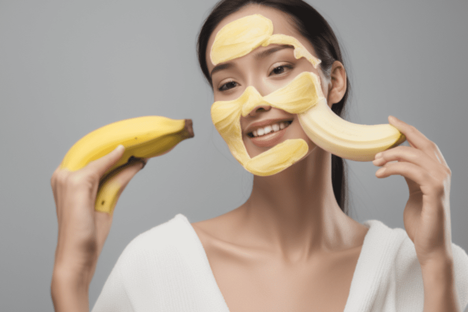 Frau nutzt Bananen für die Hautpflege