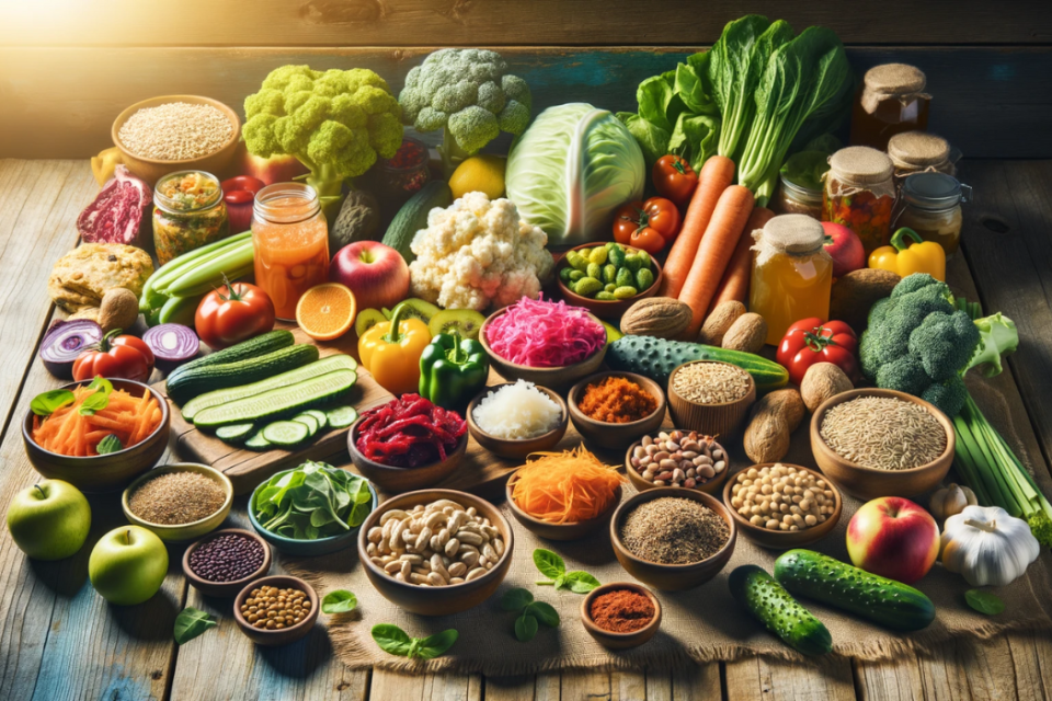 Eine Vielzahl von Lebensmitteln, die die Darmgesundheit verbessern