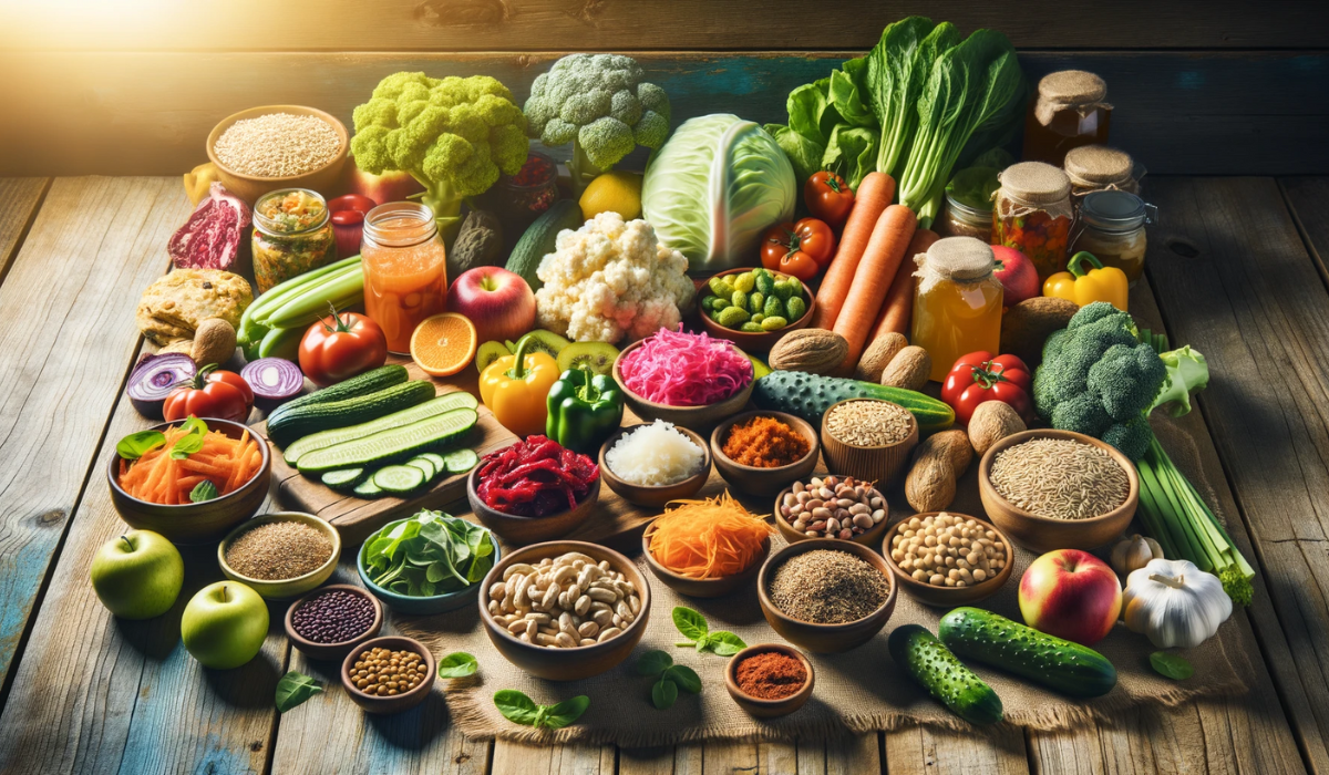 Eine Vielzahl von Lebensmitteln, die die Darmgesundheit verbessern