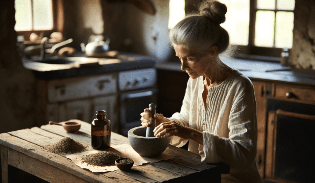 Frau nutzt Kreuzkümmel Samen und Kreuzkümmrlöl in der Küche