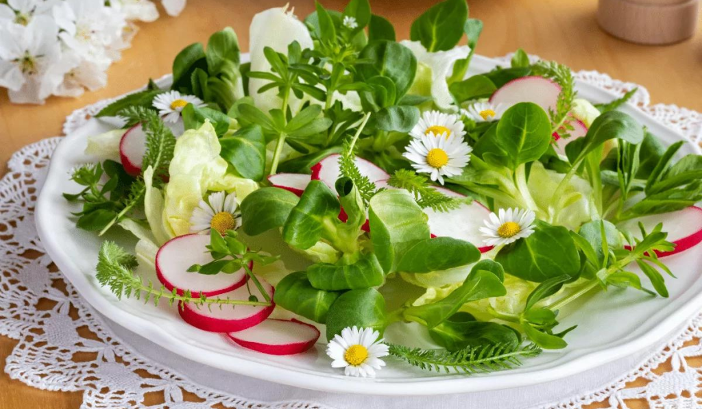 Gänseblümchen auf einem Salat