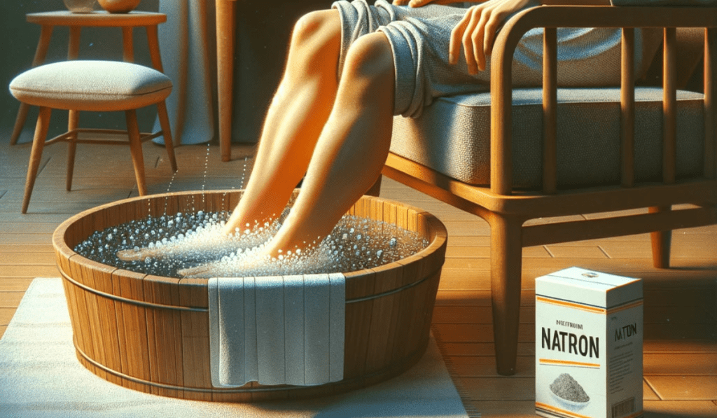 Natron und natürliche Schönheit: Frau macht ein Fußbad