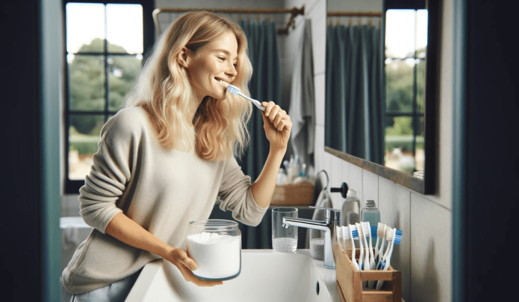 Natürliche Schönheit: Frau putzt Zähne mit Natron